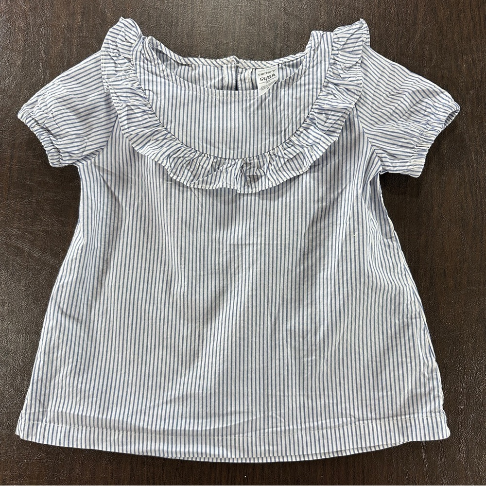 Carter's Blue/White Striped Dress Shirt with Ruffled Collar Sz 4T